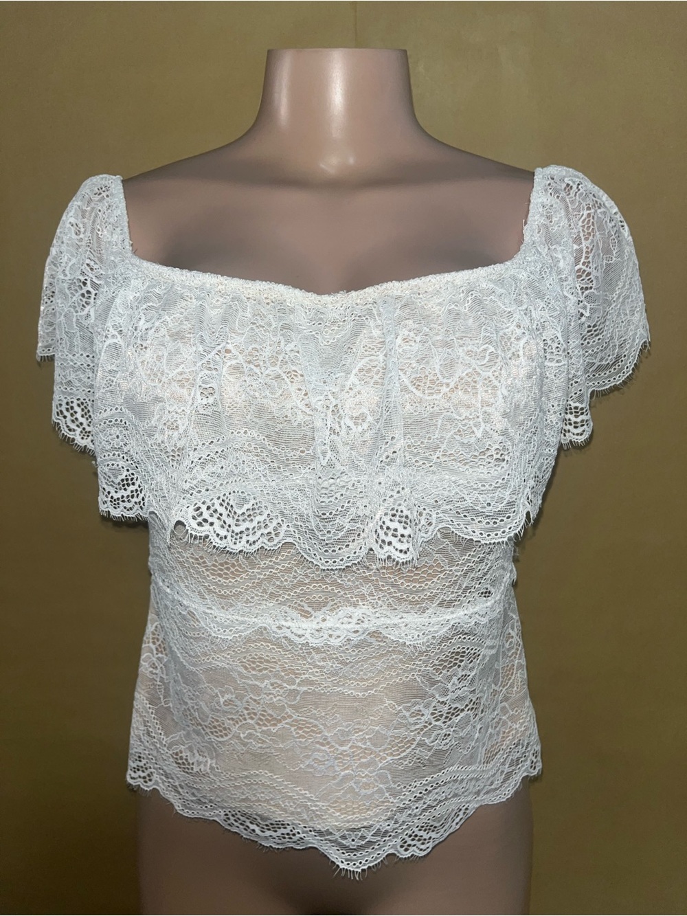 Guess White Lace Off-Shoulder Ruffle Blouse